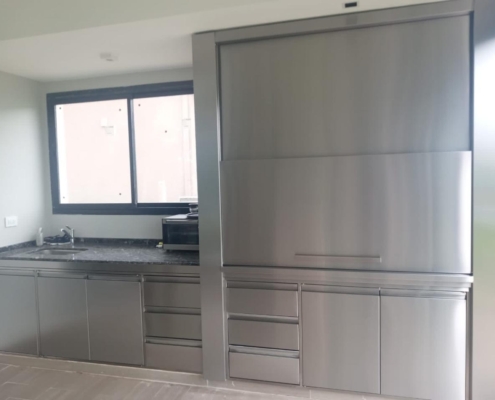 frente integral completo y puertas bajo mesada con parrilla y fogonero completo fabricado acero inoxidable